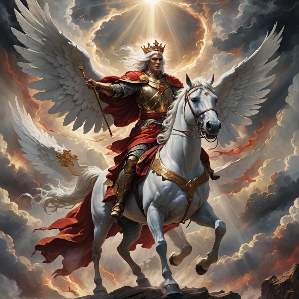 Majestic Figure Leading Angel Army in Fantasy Art