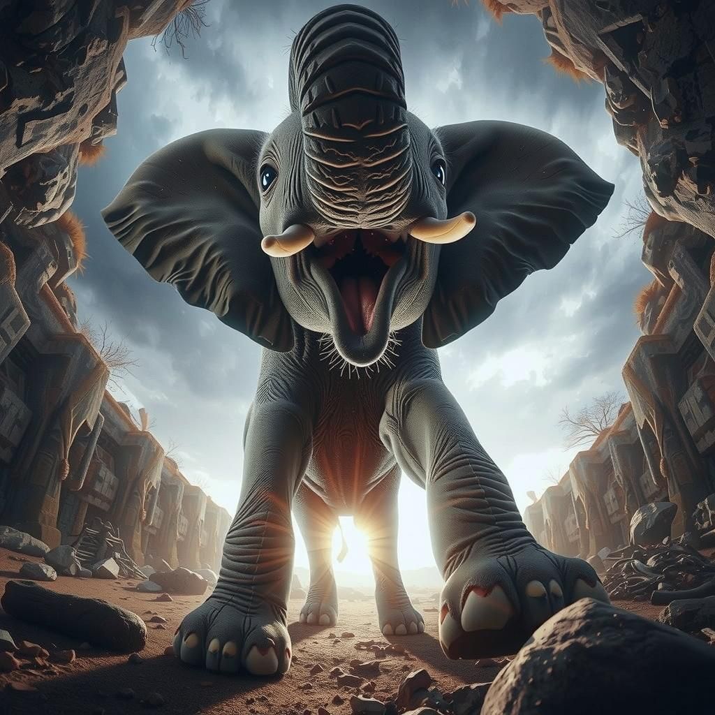 Friendly Young Elephant with Open Mouth in 4D