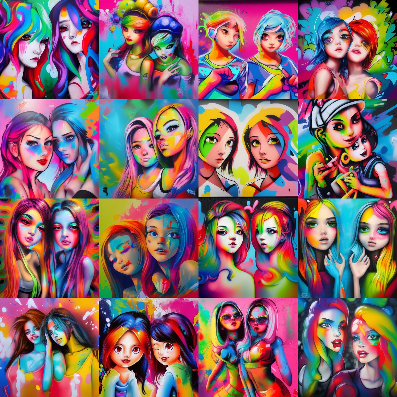 Two Streamer Girls in Graffiti Splash Art