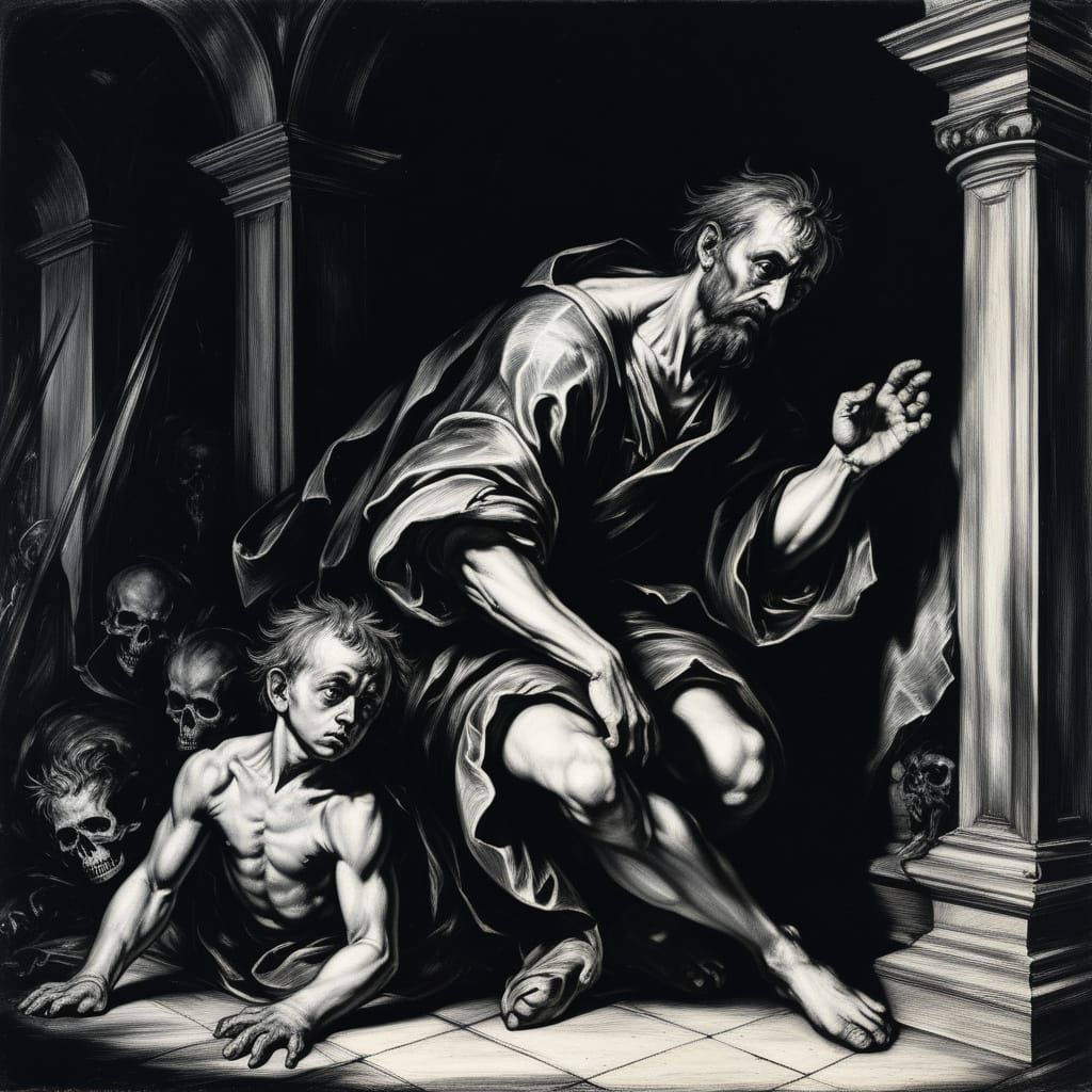 Grimdark Scene in Baroque Painting Style