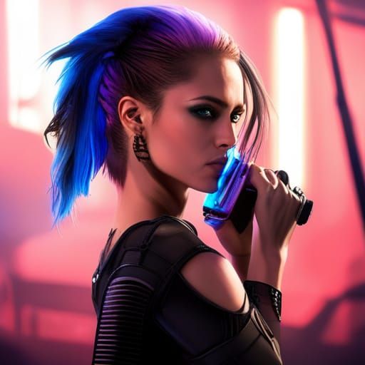 Cybergoth Woman with Blue and Black Hairstyle