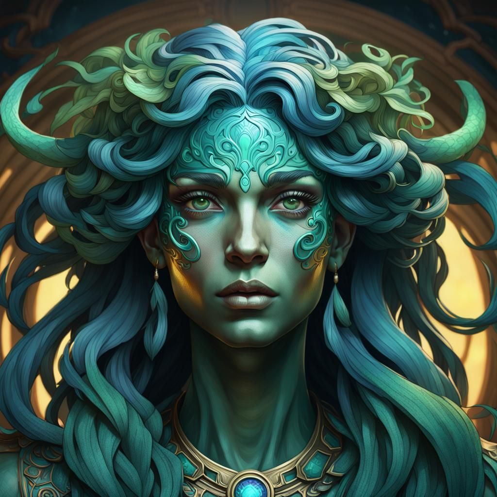 Medusa Portrait in Art Nouveau Style