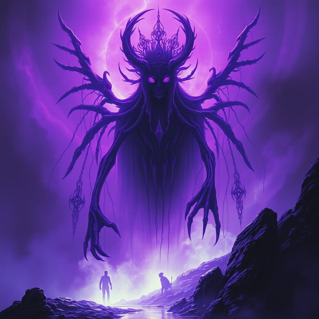 Mystical Purple Entity with Iridescent Aura