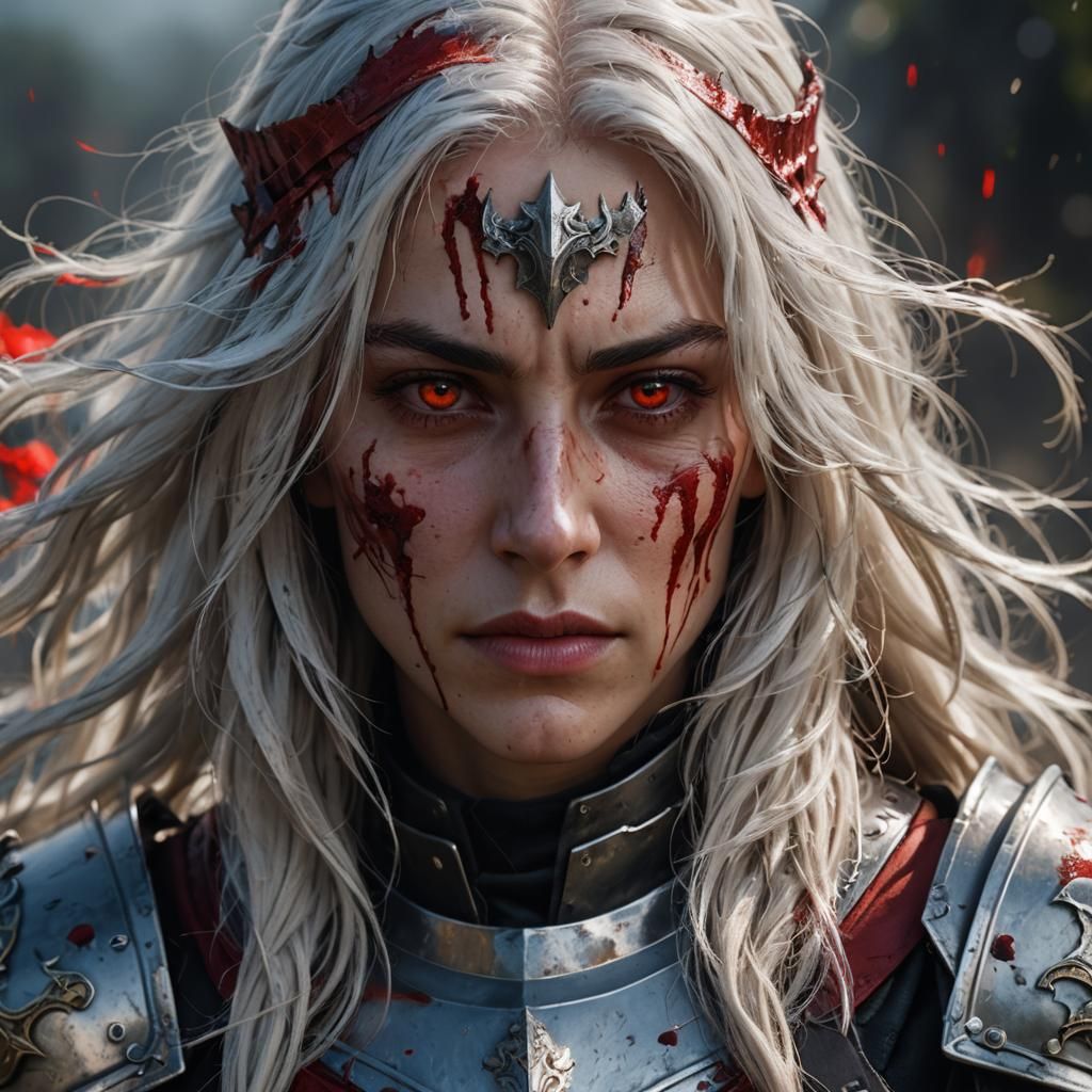 Psychotic Knight on Battlefield in Hyper-Realistic Style