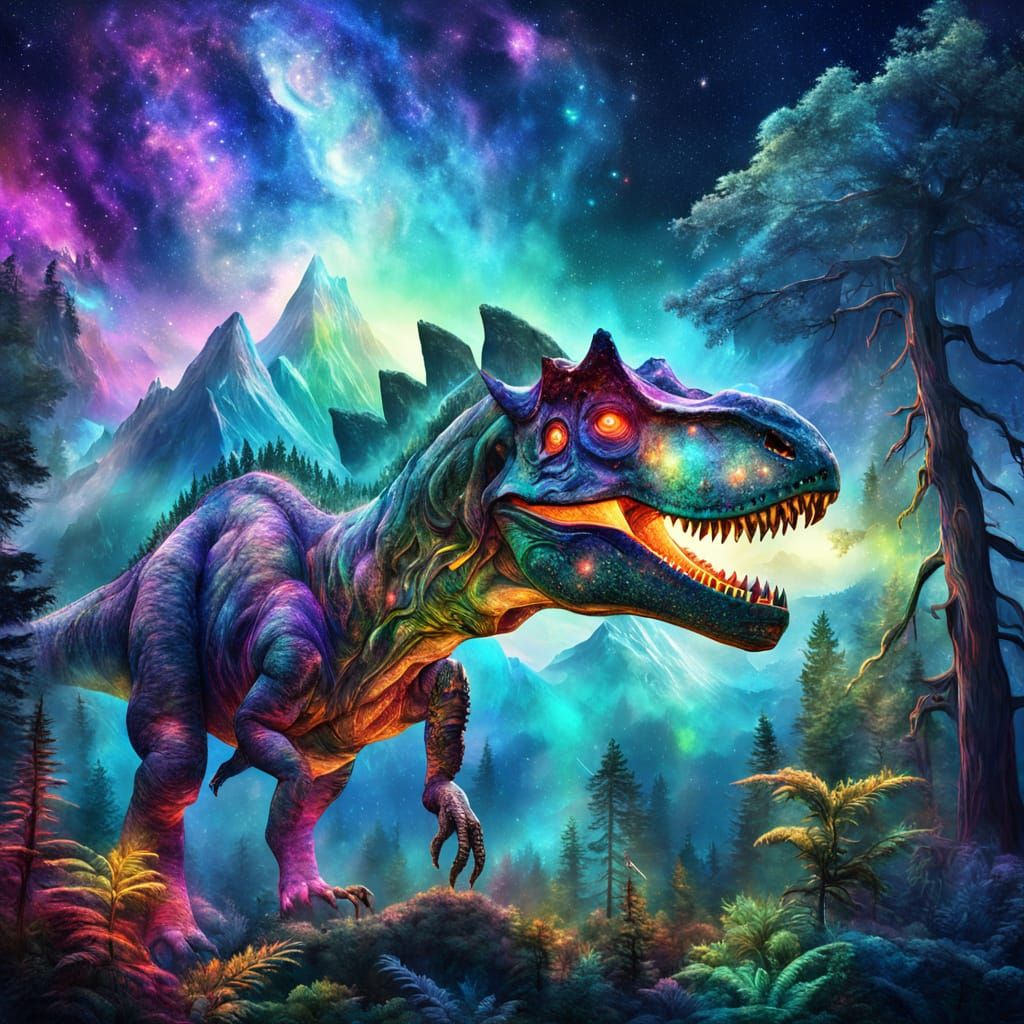 Dinosaur in Himalayan Forest, Cosmic Digital Art