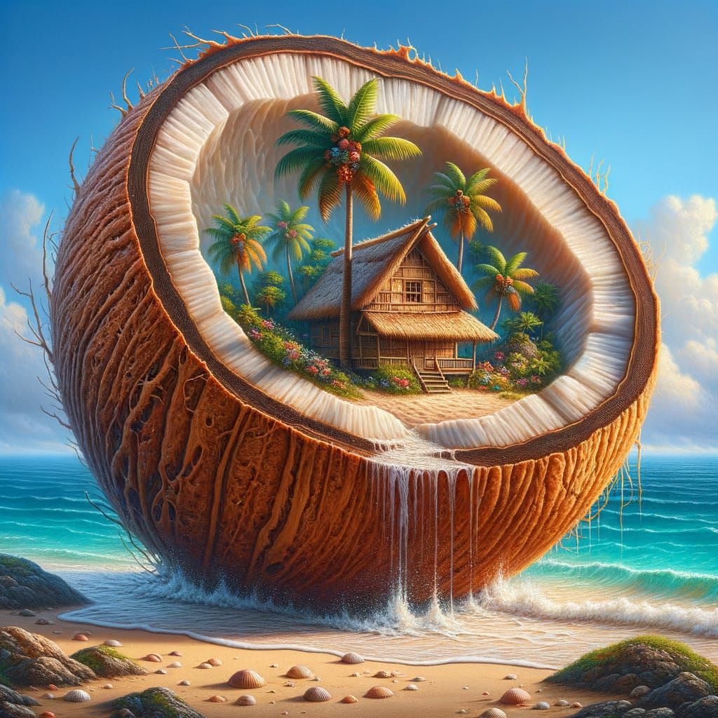 Tiki Village Inside Golden Coconut Shell