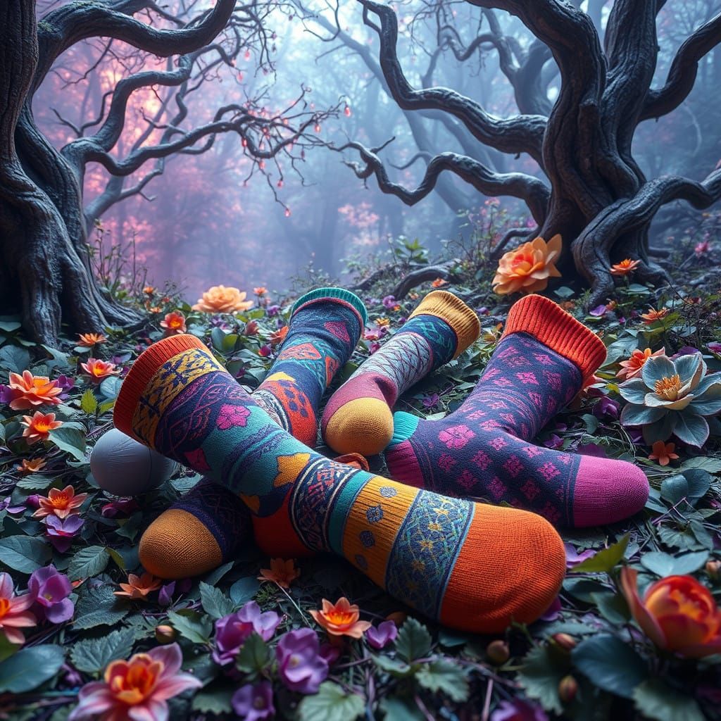 Whimsical Socks Unfurl in a Fantastical Dreamscape