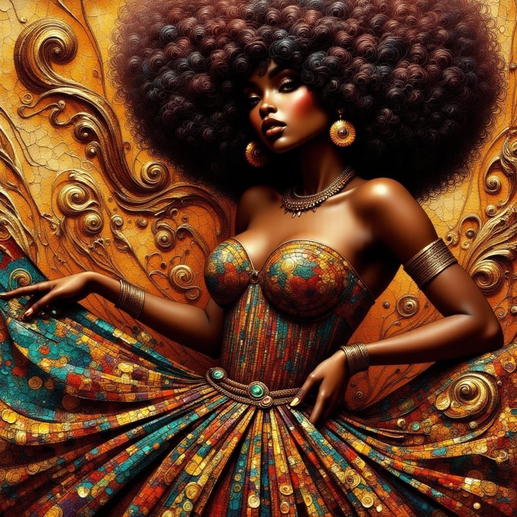 African Woman in Vibrant Dashiki Dress with Gold Accents