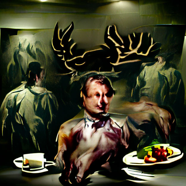 Shadow Stag Over Haute Cuisine in Hyperrealism