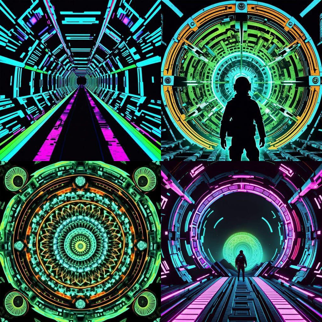 Cyberpunk Wasteland Tunnels with Ancient Alien Technology