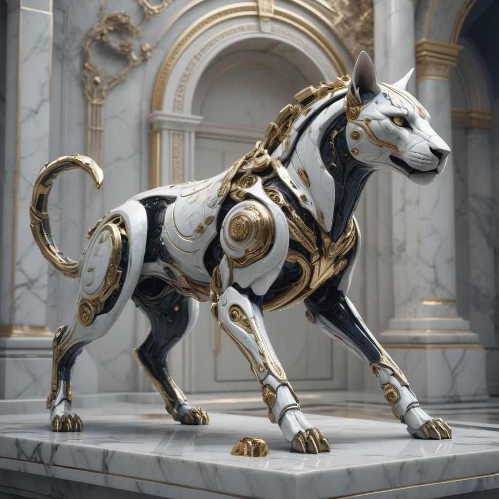 Futuristic Marble Cyborg Animal in Classical Style