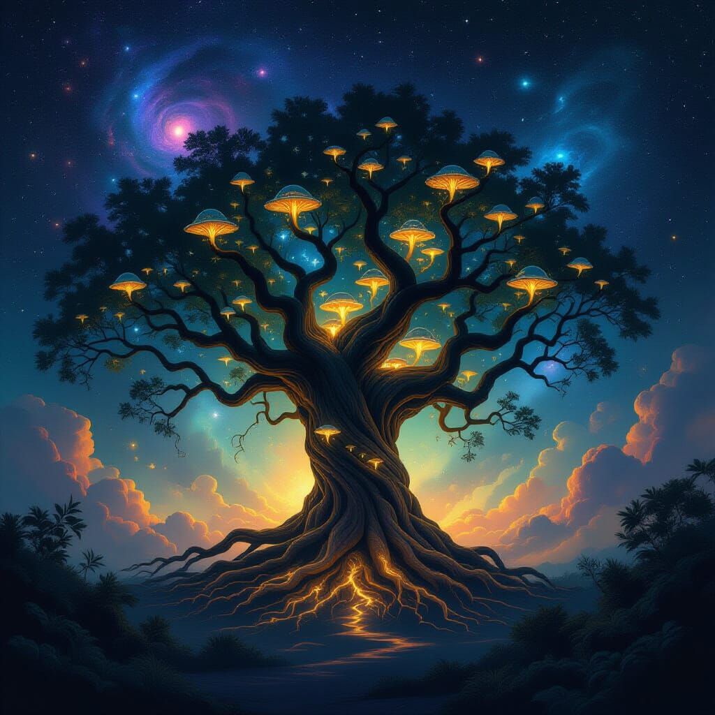 Ancient Cosmic Tree in Nebula, Fantasy Concept Art