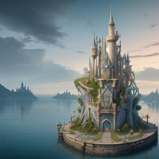 Magical Castle Cityscape in a Fantasy Wonderland