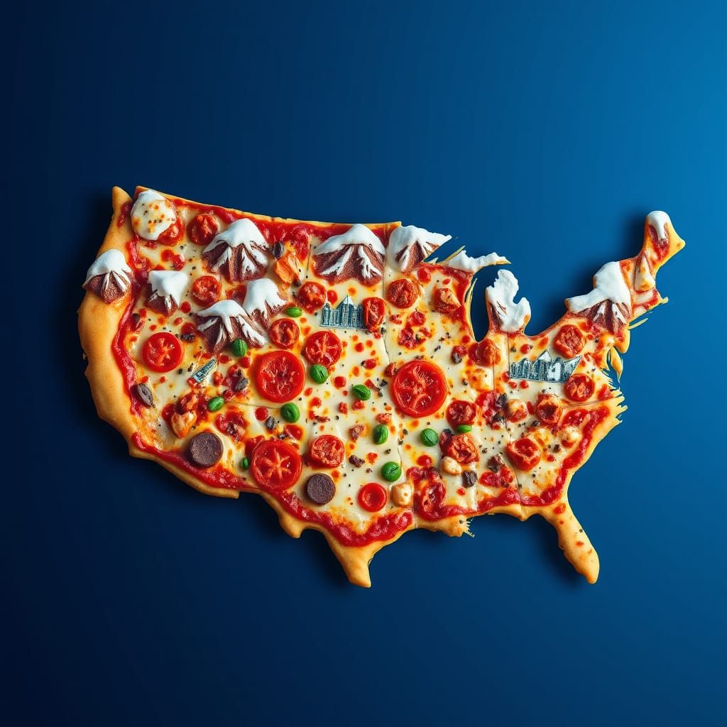 Fantasy United States Pizza with Intricate Details and Gradi...