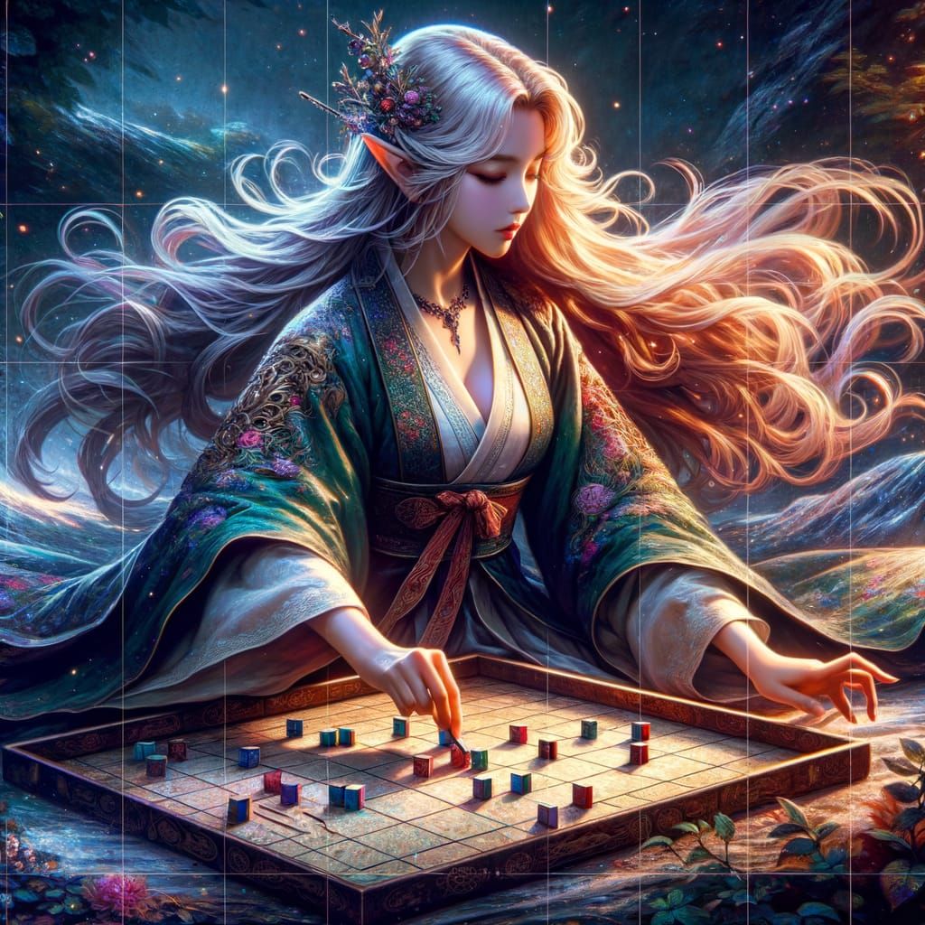 Elven Queen Plays Ddakji in Fantasy Concept Art