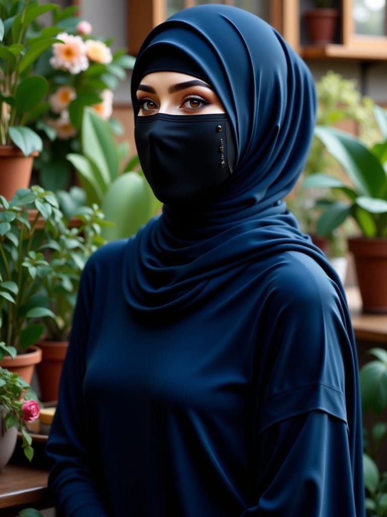 Elegant Hijabi Woman in Cozy Planted Room