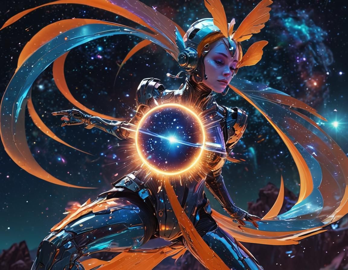 Cosmic Fairy in Space, Vaporwave Digital Art