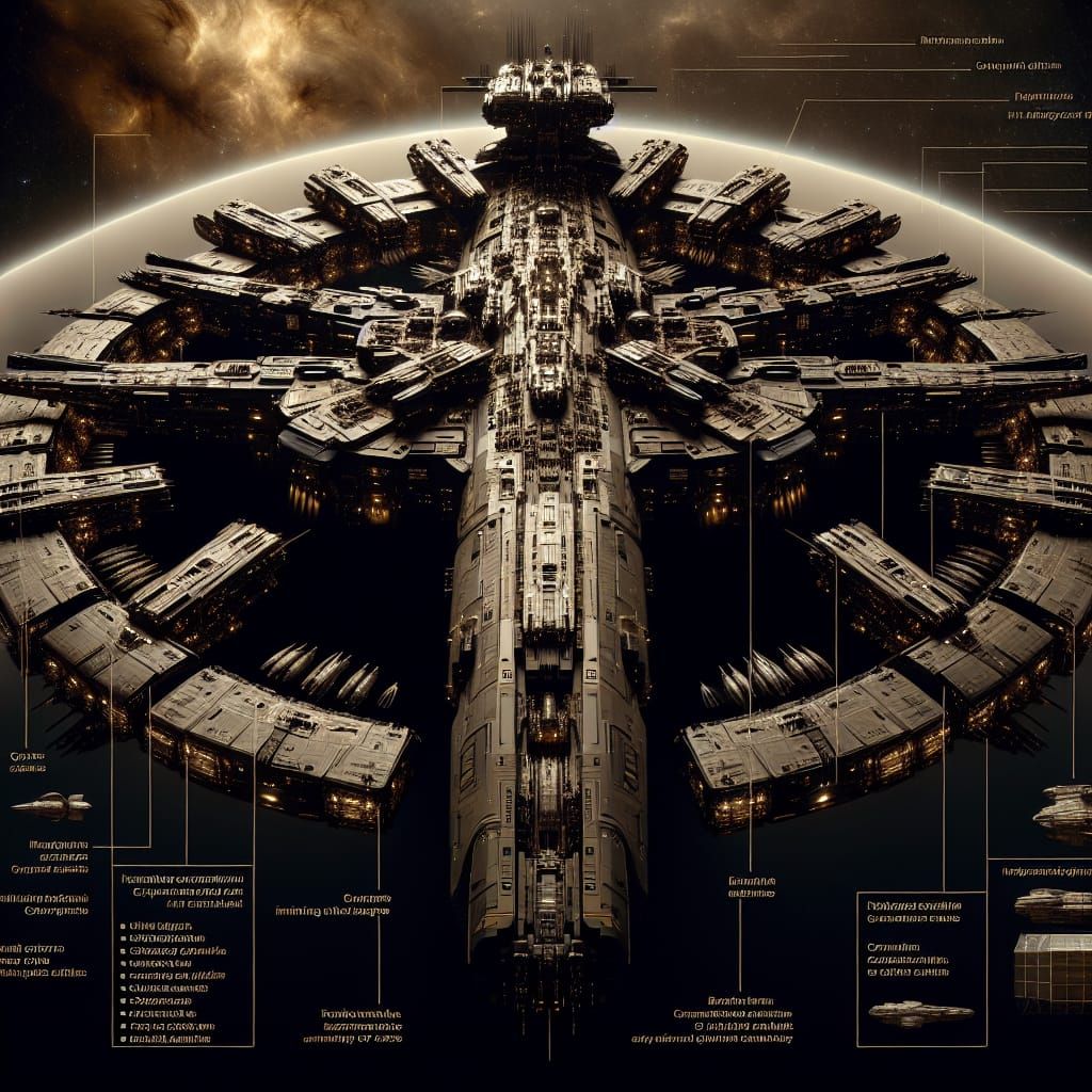 Dark Gold Spaceship Ready for Combat