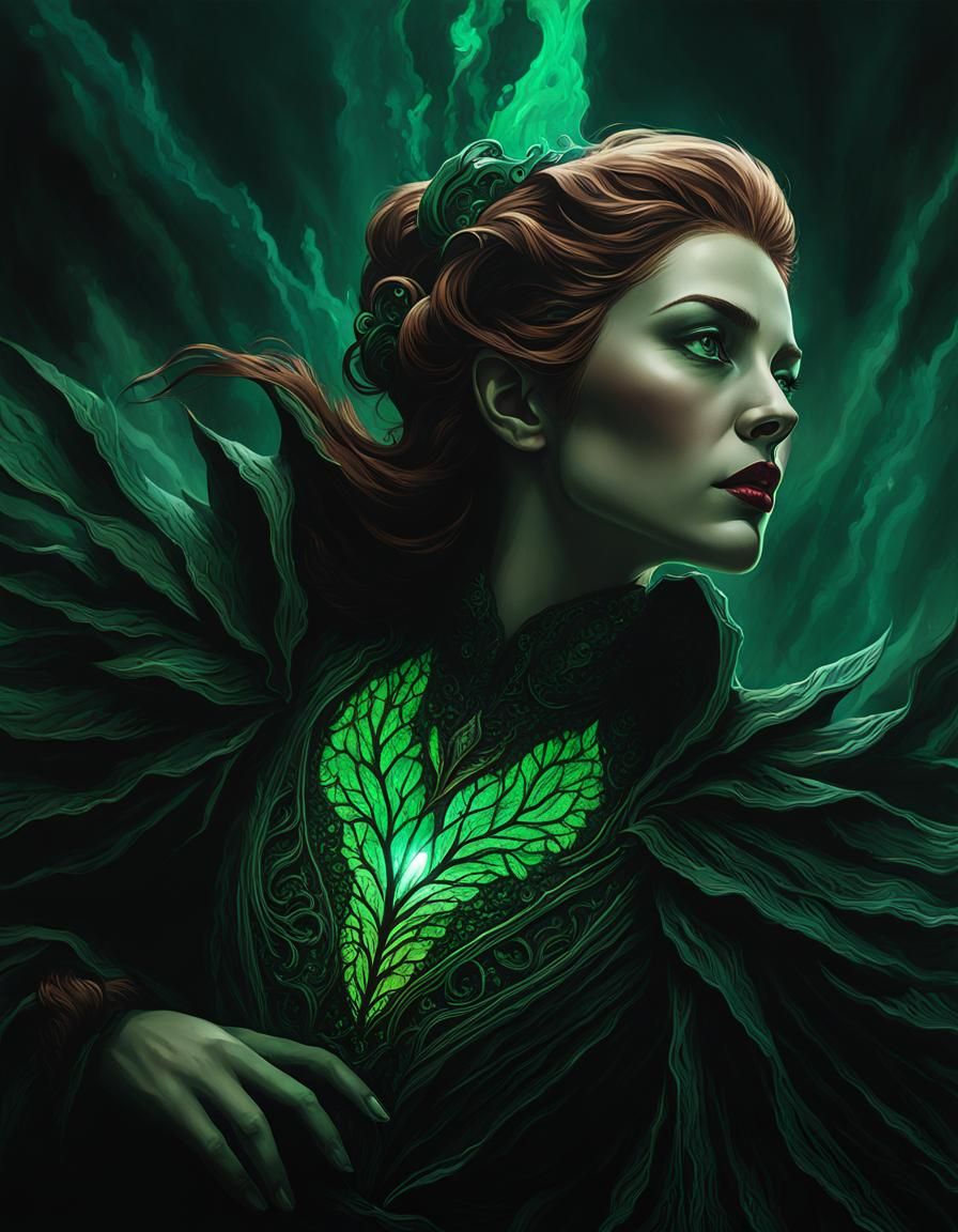Gritty Bioluminescent Witch in Dark Fantasy Style