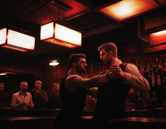 Hidden Bar: Men Dancing in Smoky Red Light