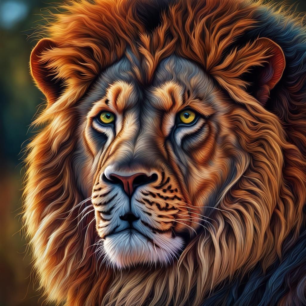 Hyperrealistic Colorful Lion in HDR