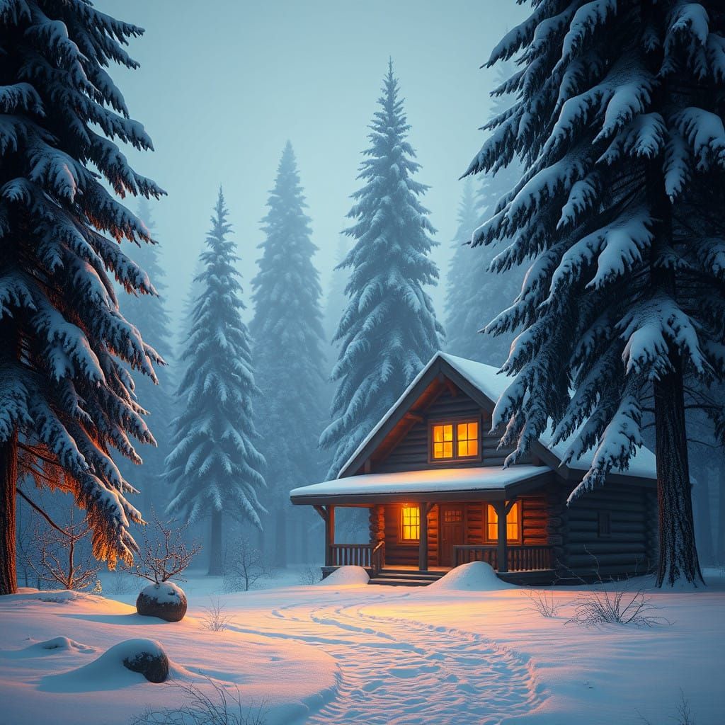 Winter Wonderland Log Cabin Scene