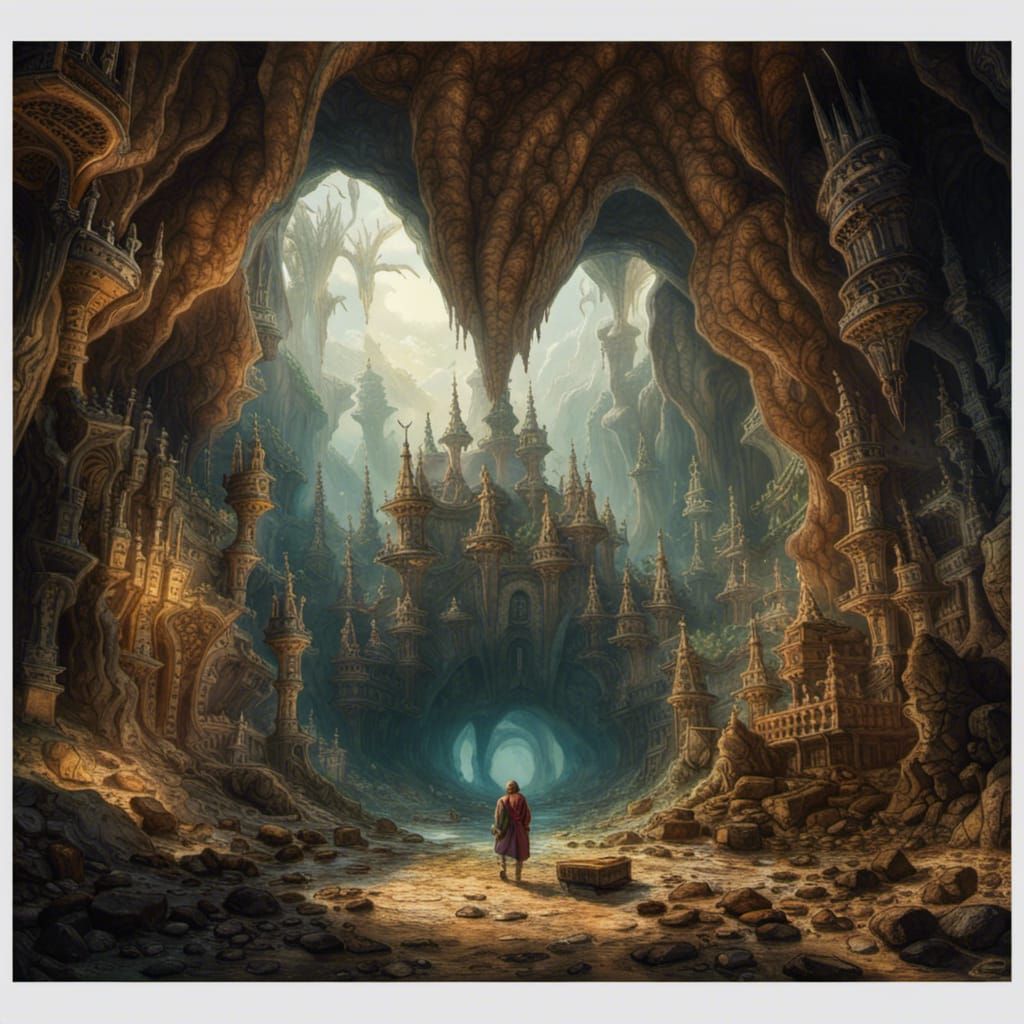 Cave of Wonders as Hyperdetailed Engraving