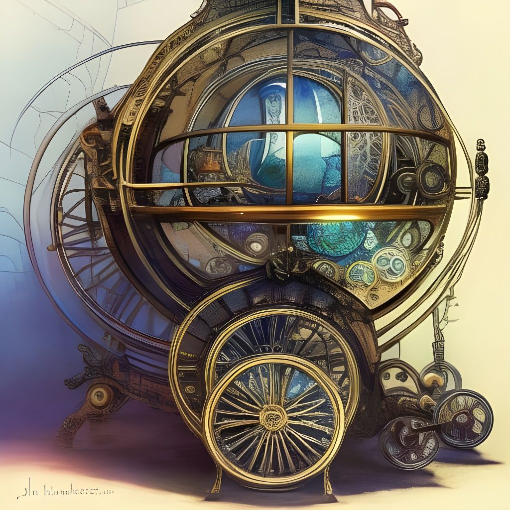 Time Machine: Aquarel Illustration with Iridescent Highlight...