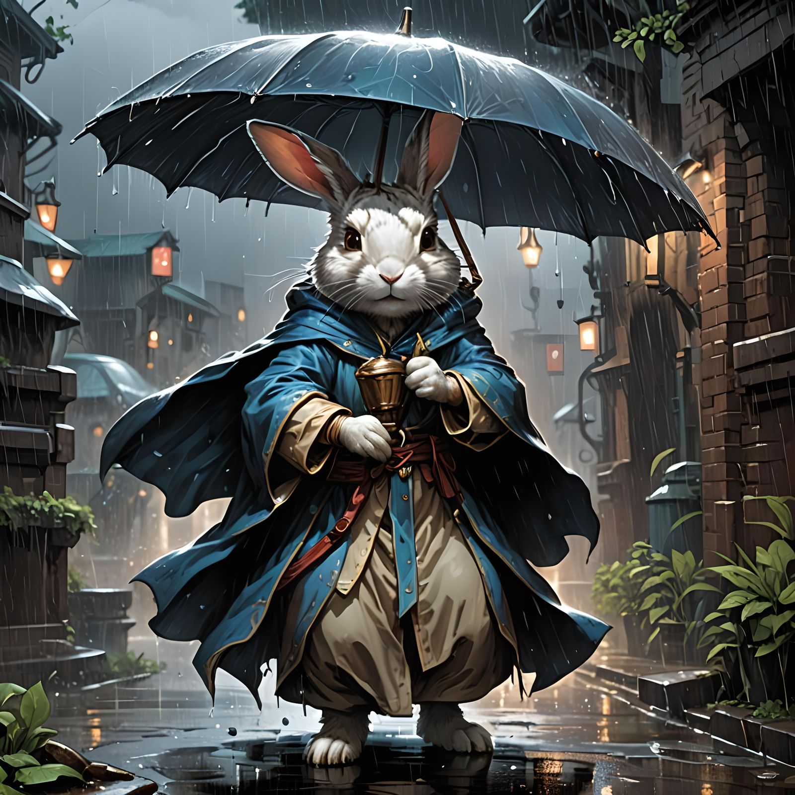 Female Rabbit Mage Sheltering from Rain, Comic Art
