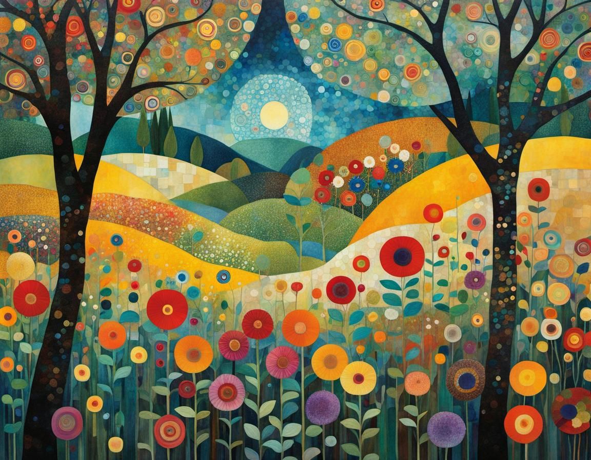 Klimt-Inspired Garden with Abstract Patterns