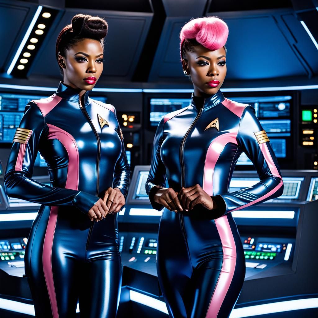 African Women in Pink Latex Uniforms in Control Room