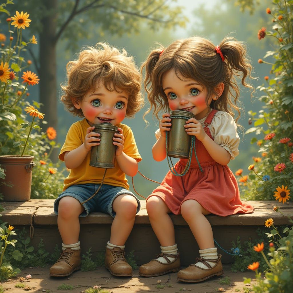 Children's Whimsical Communication in Folk Art Style