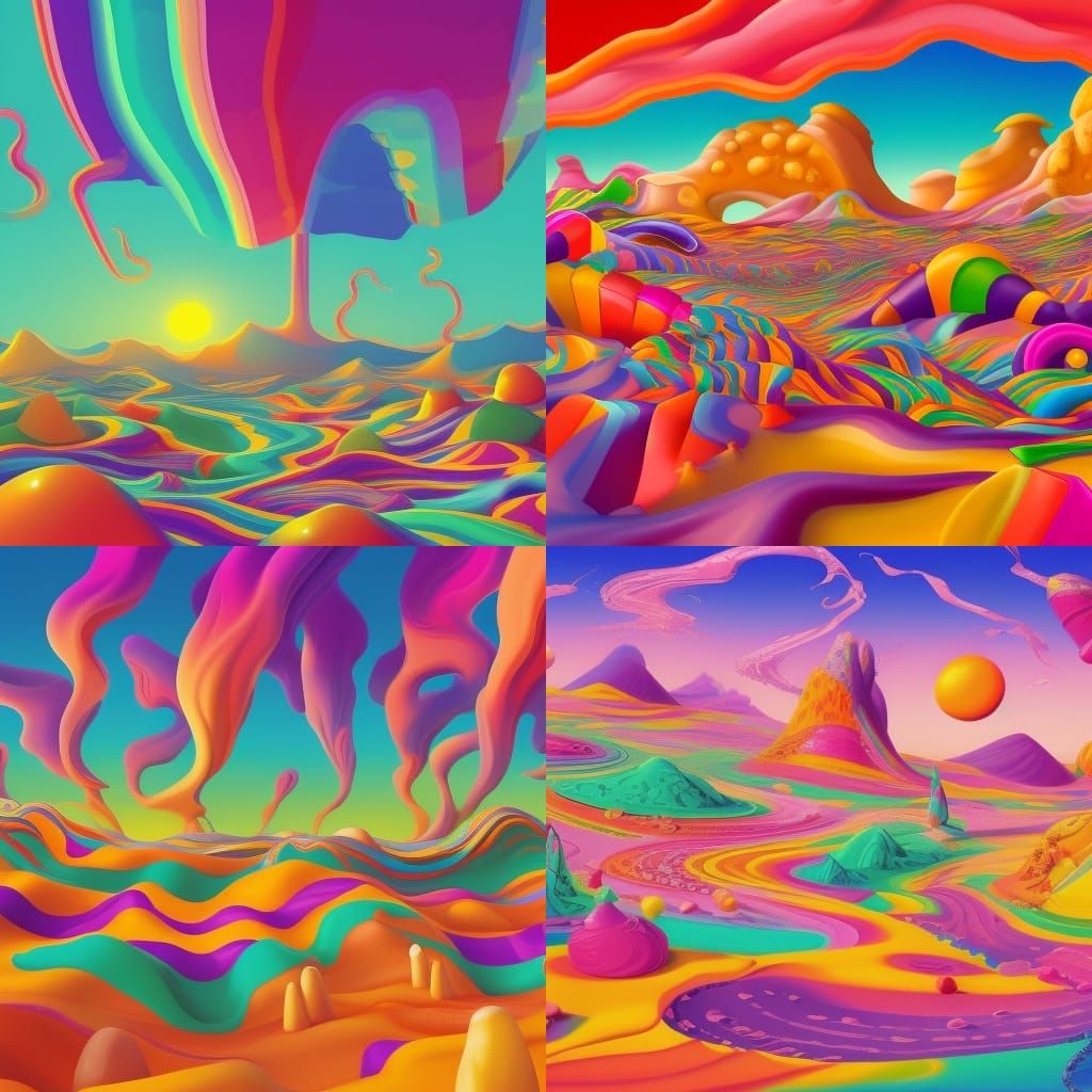 Candy Art Desert Sunrise: Hyperrealistic Digital Illustratio...