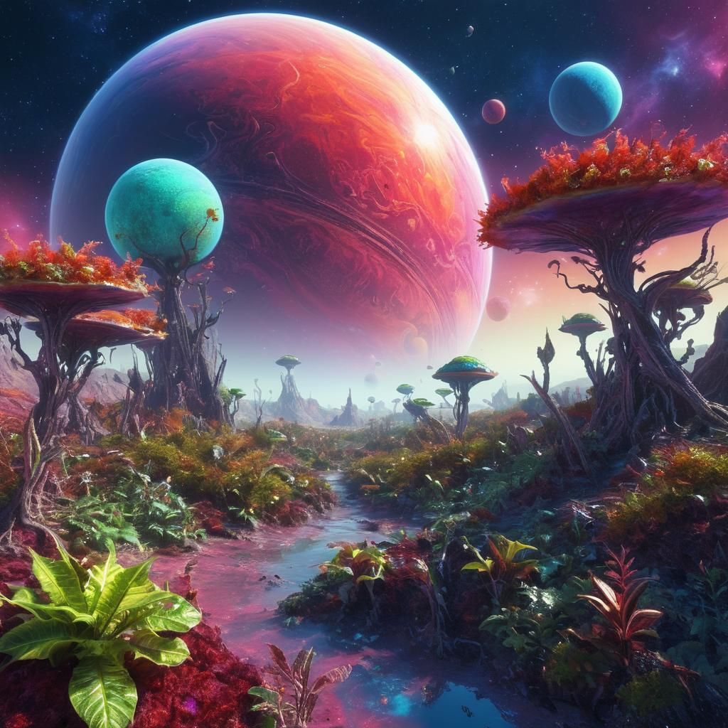 Exotic Alien Elf Planet with Galactic View