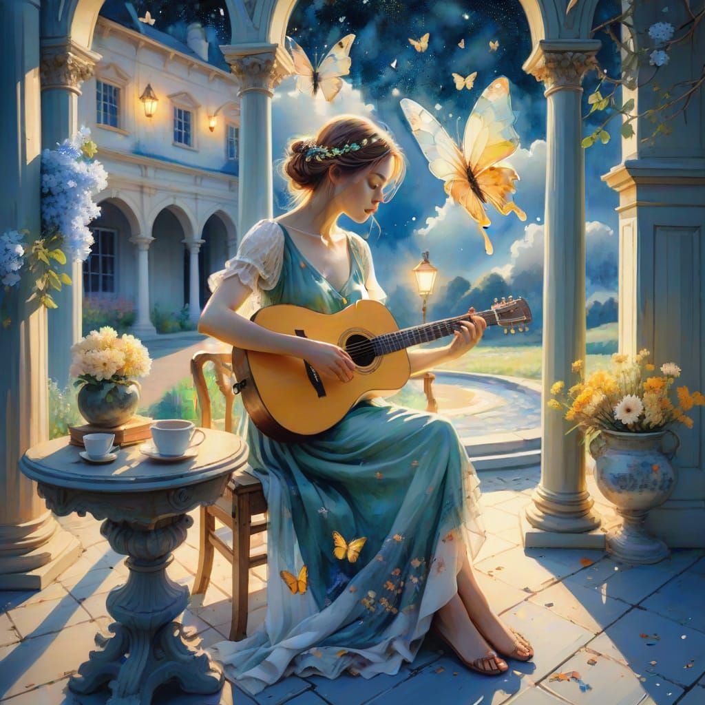 Whimsical Springtime Landscape with Watercolor Brushstrokes