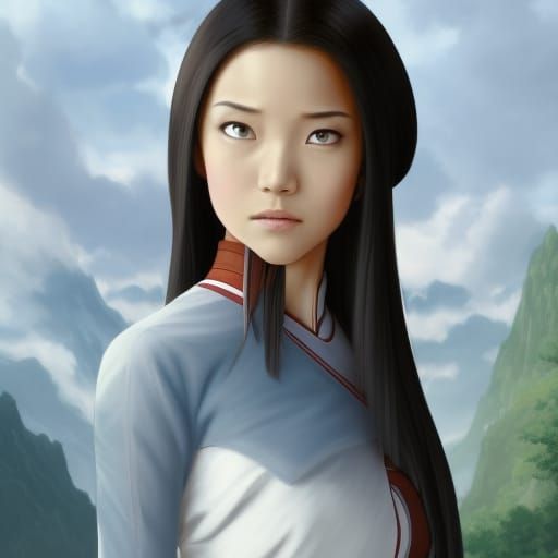 Asian Girl with Elemental Powers in Anime Style