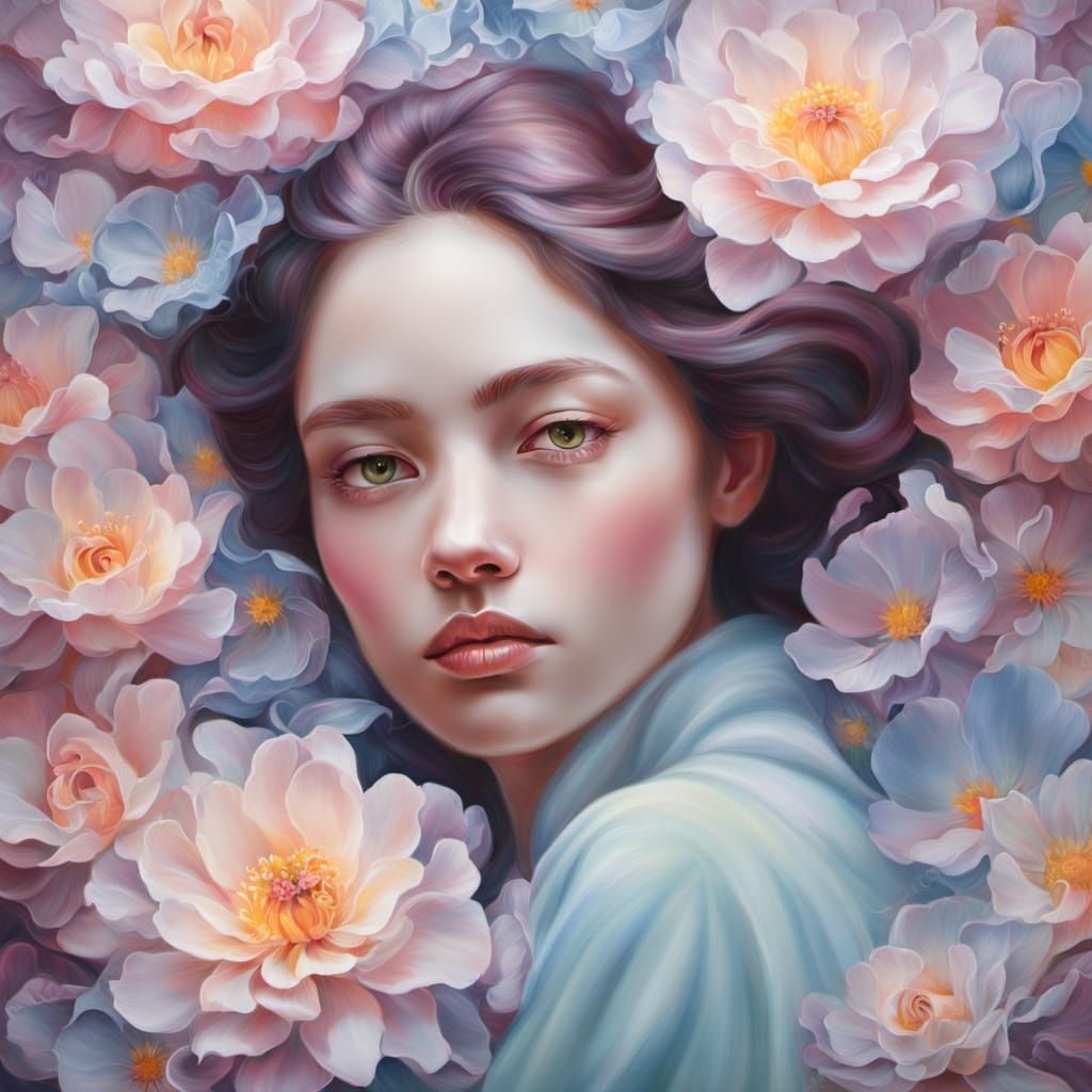 Surreal Portrait: Woman Born from Flowers