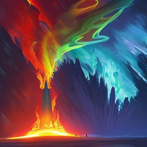 Epic Spire of Flame in Digital Painting