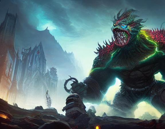 Cyclops Destroys Labyrinth Wall in Detailed Matte Painting