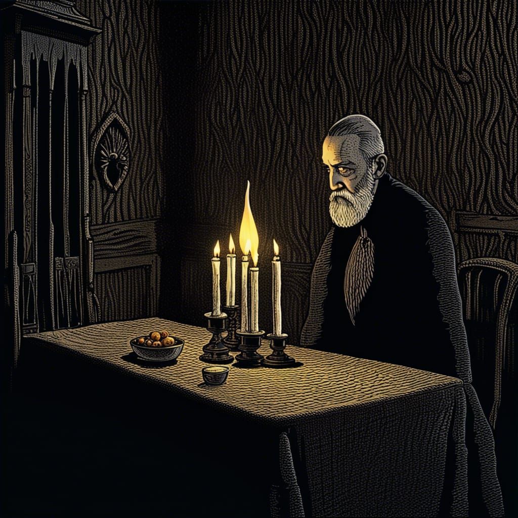 Edward Gorey with candle