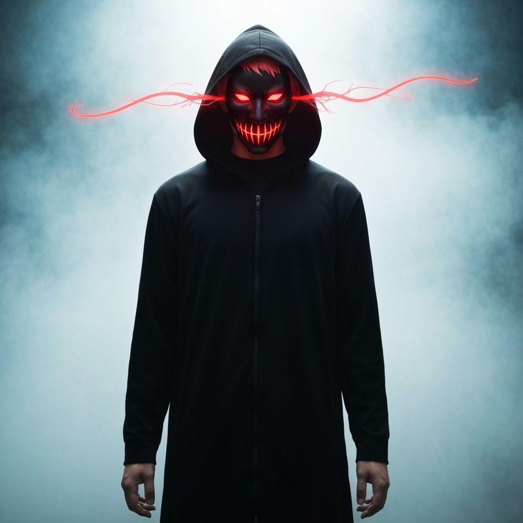 Man in Black with Red Glowing Mask - Anime Style