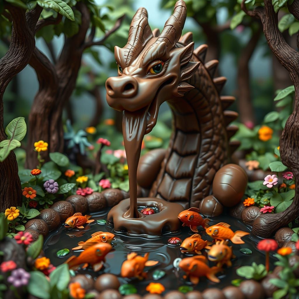 Chocolate Dragon Fountain in Claymation Style
