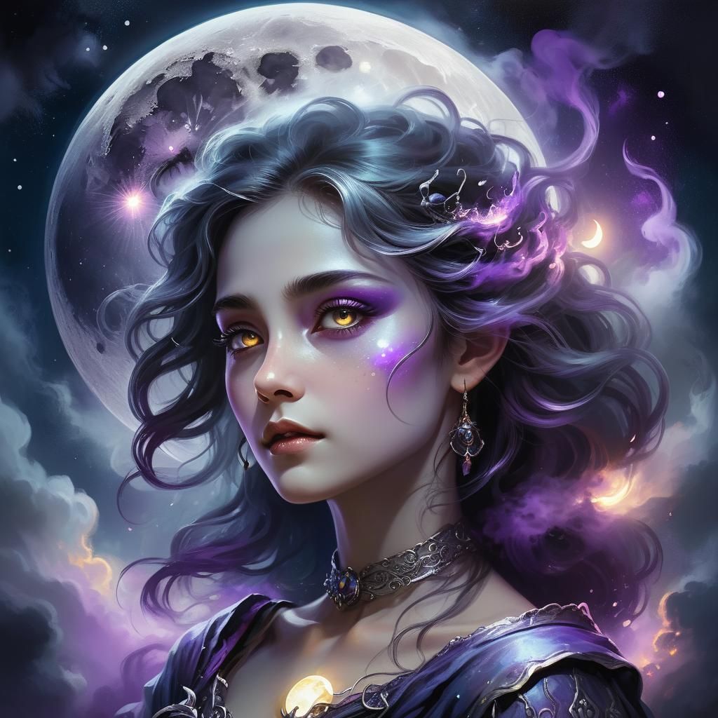 Mystical Moon Portrait in Dark Fantasy Style