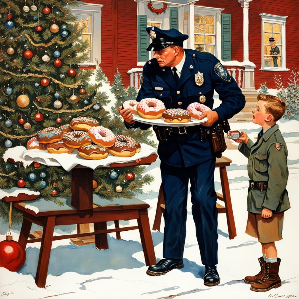 Police Officer's Christmas Surprise in Rockwell Style