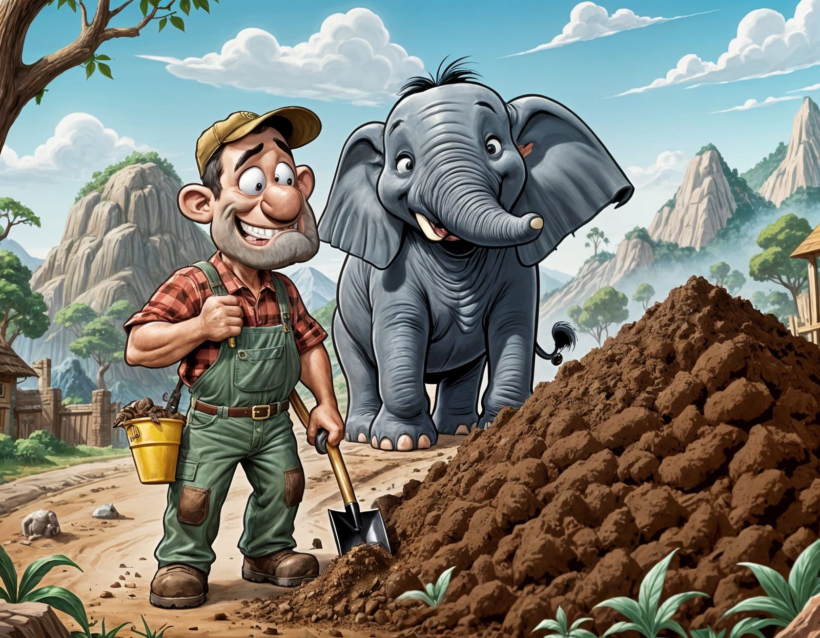 Sorrowful Zoo Handyman Collects Manure in a Warner Bros. Car...