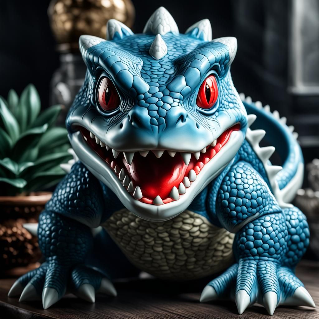 Demonic Porcelain Totodile in Hyperrealistic Style