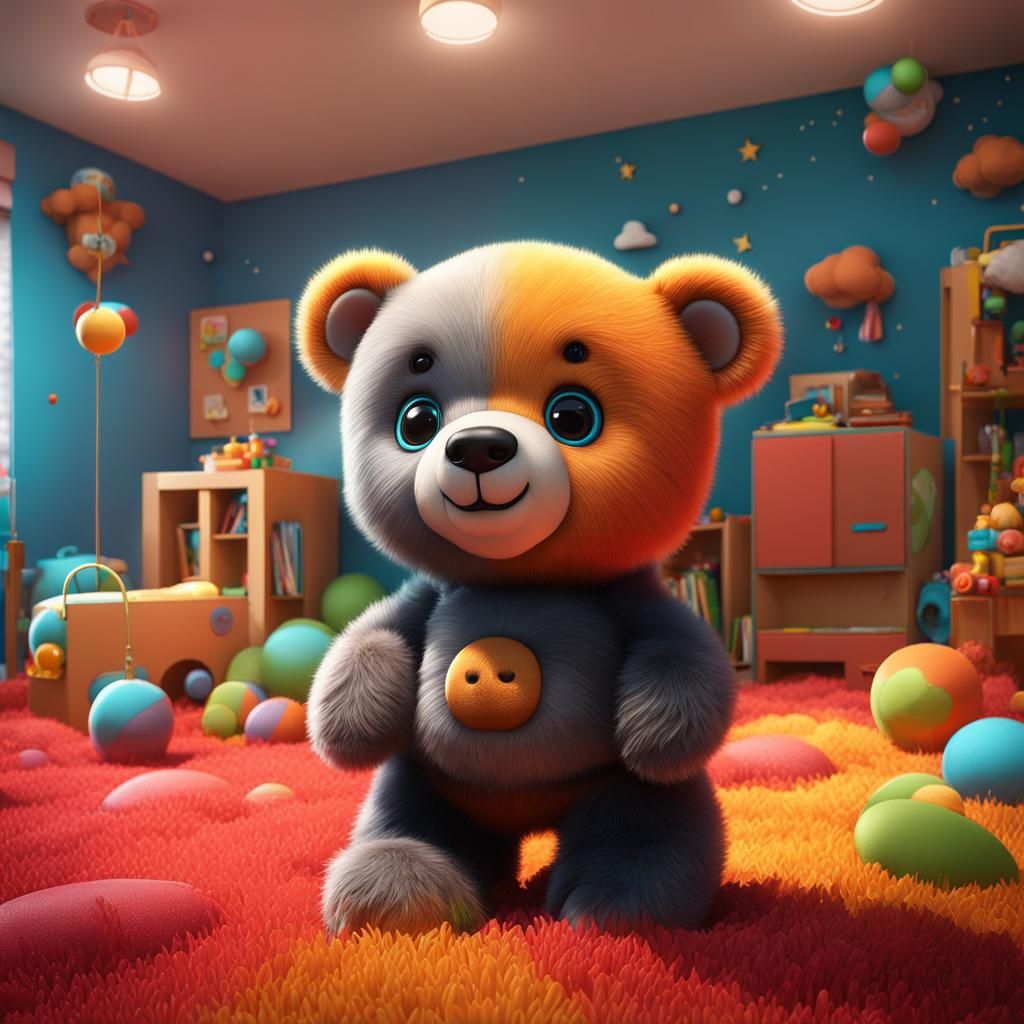 Cute Fuzzy Baby Bear in Playpen: 8K Artstation Masterpiece