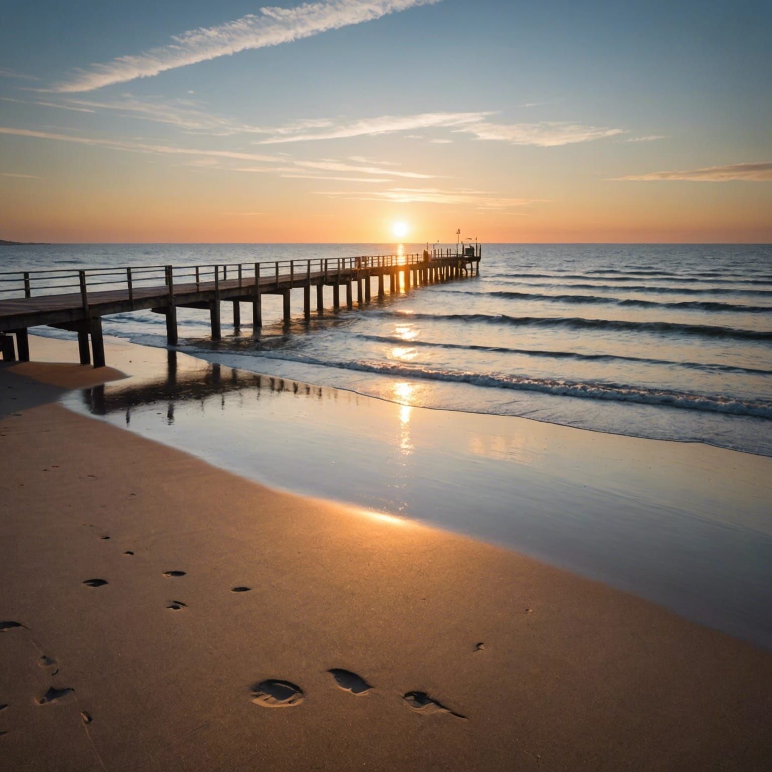 North Sea Beach Sunset with Lighthouse View