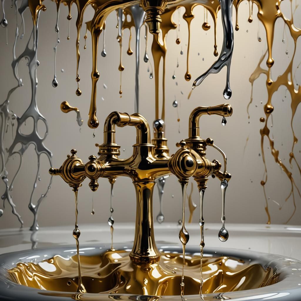 Surreal Dripping Faucet in Dreamlike Room