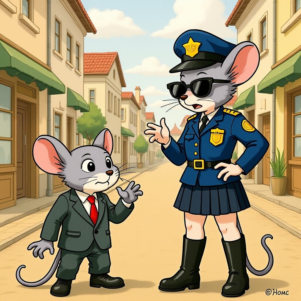 Mice in Cityscape, Art Nouveau Style